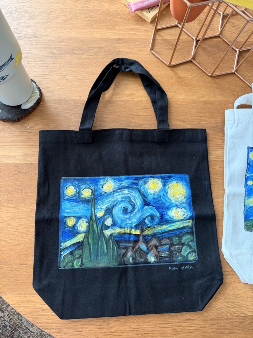 Black Starry Night Canvas Tote Bag - Artistic Home Art